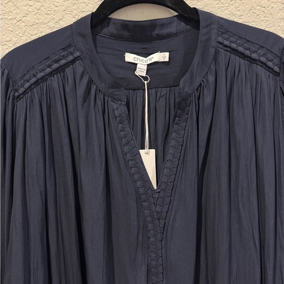Chico’s Navy Braided Trim Blouse NWT Size 1 Small - Picture 8 of 10